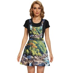 Serene Mountain Waterfall Landscape Apron Dress