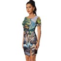 Serene Mountain Waterfall Landscape Fitted Knot Split End Bodycon Dress View2