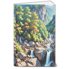 Serene Mountain Waterfall Landscape 8  X 10  Hardcover Notebook by ExtraGoodSauce