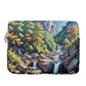 Serene Mountain Waterfall Landscape 14  Vertical Laptop Sleeve Case With Pocket View1