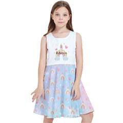 Personalized Name Unicorn Rainbow Pattern Kids  Skater Dress