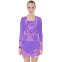 Colorful Labstract Wallpaper Theme V-neck Bodycon Long Sleeve Dress View1