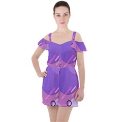 Colorful Labstract Wallpaper Theme Ruffle Cut Out Chiffon Playsuit