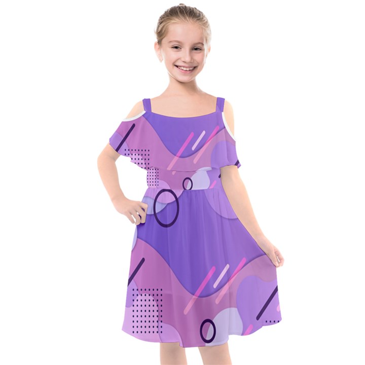 Colorful Labstract Wallpaper Theme Kids  Cut Out Shoulders Chiffon Dress