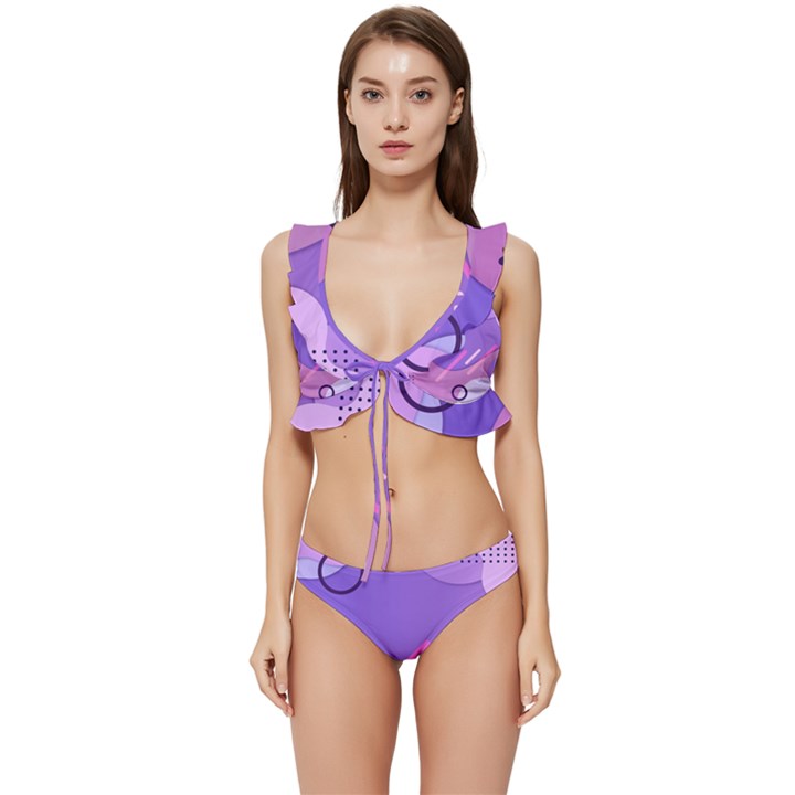 Colorful Labstract Wallpaper Theme Low Cut Ruffle Edge Bikini Set