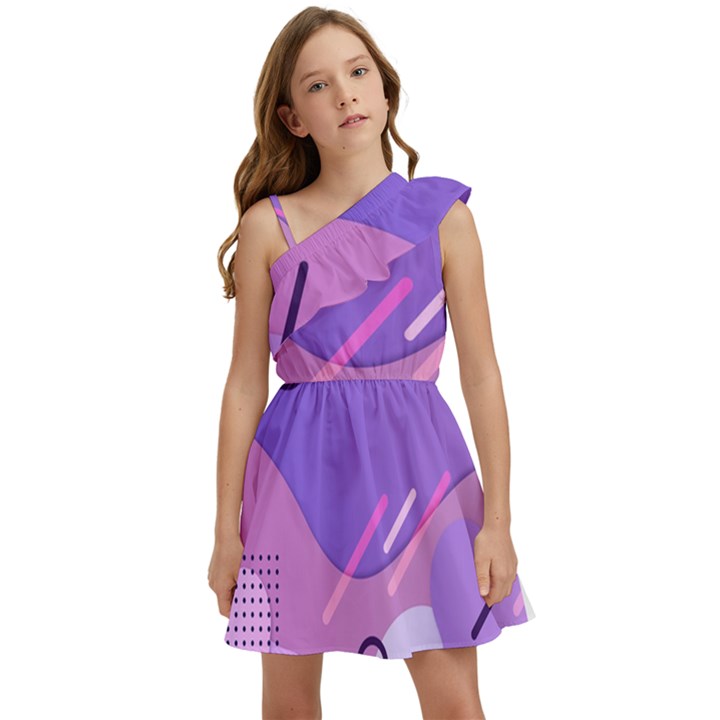 Colorful Labstract Wallpaper Theme Kids  One Shoulder Party Dress