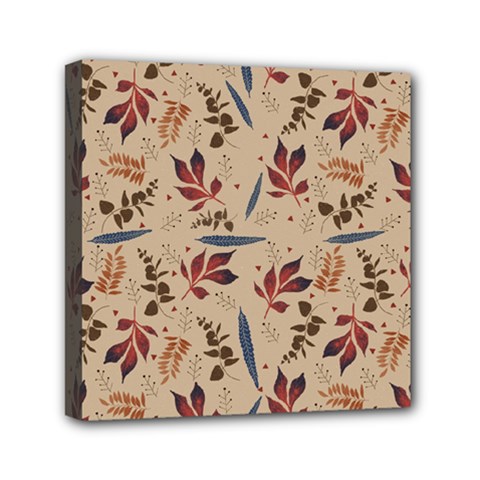 Leaves Pattern Teal Seamless Fall Mini Canvas 6  x 6  (Stretched)