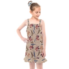 Leaves Pattern Teal Seamless Fall Kids  Overall Dress