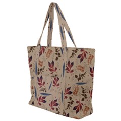 Leaves Pattern Teal Seamless Fall Zip Up Canvas Bag