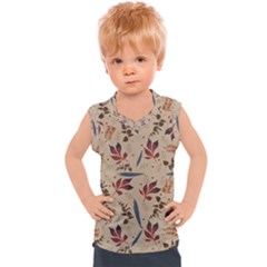 Leaves Pattern Teal Seamless Fall Kids  Sport Tank Top