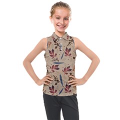 Leaves Pattern Teal Seamless Fall Kids  Sleeveless Polo T-Shirt