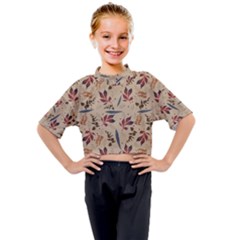 Leaves Pattern Teal Seamless Fall Kids Mock Neck T-shirt