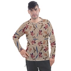 Leaves Pattern Teal Seamless Fall Men s Pique Long Sleeve T-Shirt