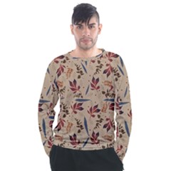 Leaves Pattern Teal Seamless Fall Men s Long Sleeve Raglan T-Shirt