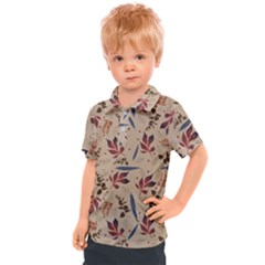 Leaves Pattern Teal Seamless Fall Kids  Polo T-Shirt