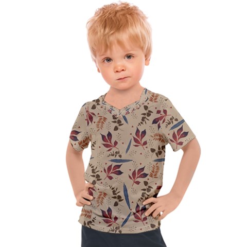 Leaves Pattern Teal Seamless Fall Kids  Sports T-shirt by Posterlux