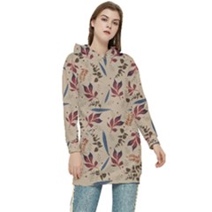 Leaves Pattern Teal Seamless Fall Women s Long Oversized Pullover Hoodie