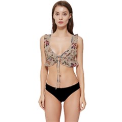 Leaves Pattern Teal Seamless Fall Low Cut Ruffle Edge Bikini Top