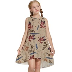 Leaves Pattern Teal Seamless Fall Kids  Frill Swing Dress