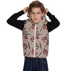 Leaves Pattern Teal Seamless Fall Kids  Stylish Hooded Puffer Vest