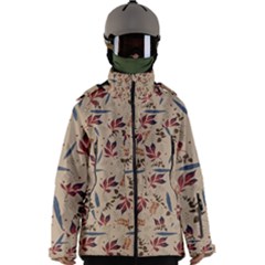 Leaves Pattern Teal Seamless Fall Men s Zip Ski And Snowboard Waterproof Breathable Jacket