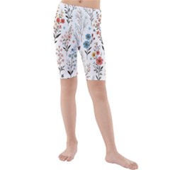 Flowers Design Floral Kids  Mid Length Swim Shorts