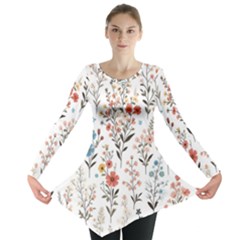 Flowers Design Floral Long Sleeve Tunic 