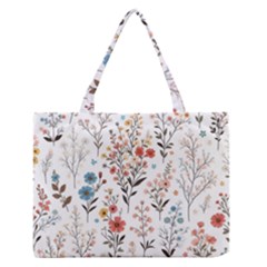 Flowers Design Floral Zipper Medium Tote Bag by Posterlux