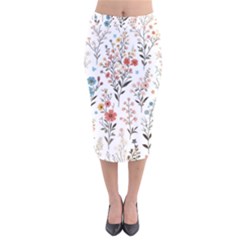 Flowers Design Floral Velvet Midi Pencil Skirt