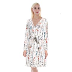 Flowers Design Floral Long Sleeve Velvet Front Wrap Dress