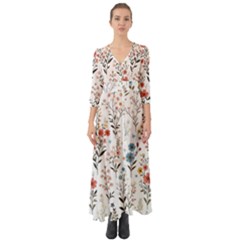 Flowers Design Floral Button Up Boho Maxi Dress