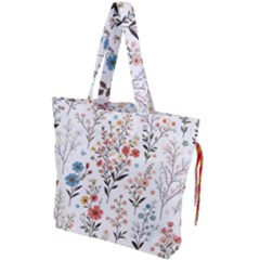 Flowers Design Floral Drawstring Tote Bag