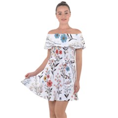 Flowers Design Floral Off Shoulder Velour Dress by Posterlux