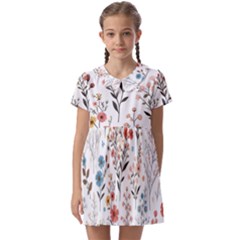 Flowers Design Floral Kids  Asymmetric Collar Dress