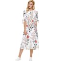 Flowers Design Floral Bow Sleeve Chiffon Midi Dress View1