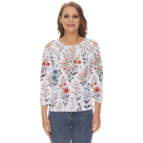 Flowers Design Floral Cut Out Wide Sleeve Top by Posterlux