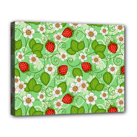 Strawberries Pattern Seamless Canvas 14  X 11  (stretched) by Posterlux