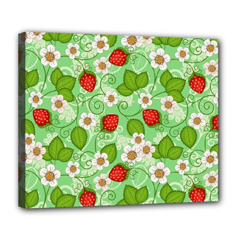 Strawberries Pattern Seamless Deluxe Canvas 24  X 20  (stretched) by Posterlux