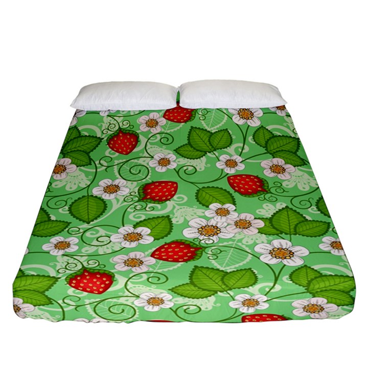 Strawberries Pattern Seamless Fitted Sheet (California King Size)