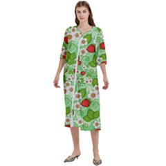 Strawberries Pattern Seamless Women s Cotton 3/4 Sleeve Nightgown by Posterlux