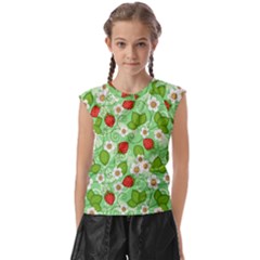 Strawberries Pattern Seamless Kids  Raglan Cap Sleeve T-shirt