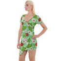 Strawberries Pattern Seamless Short Sleeve Asymmetric Mini Dress View1