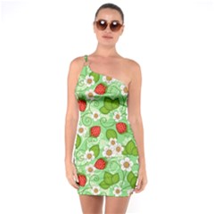 Strawberries Pattern Seamless One Shoulder Ring Trim Bodycon Dress