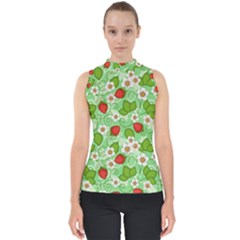 Strawberries Pattern Seamless Mock Neck Shell Top