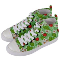 Strawberries Pattern Seamless Women s Mid-top Canvas Sneakers