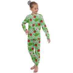 Strawberries Pattern Seamless Kids  Long Sleeve Set 