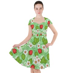 Strawberries Pattern Seamless Cap Sleeve Midi Dress by Posterlux