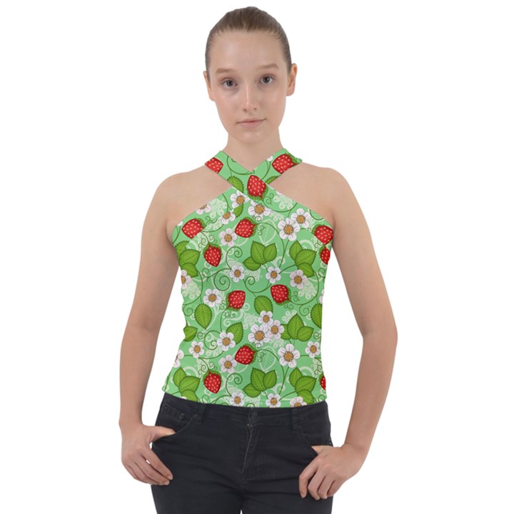 Strawberries Pattern Seamless Cross Neck Velour Top