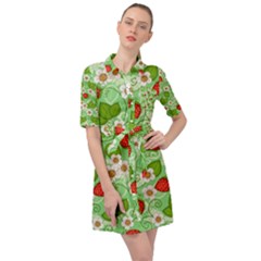 Strawberries Pattern Seamless Belted Shirt Dress