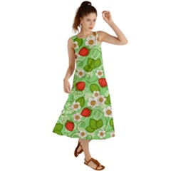 Strawberries Pattern Seamless Summer Maxi Dress by Posterlux